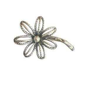 DANECRAFT Vintage rare 925 Sterling Silver Art Deco Rope Daisy Flower Pin Brooch